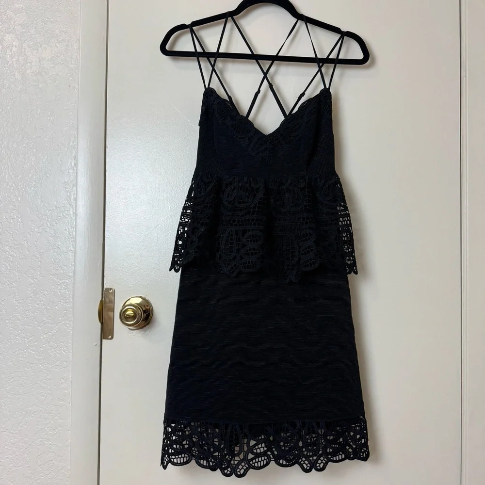 Gianni Bini Monica Black Lace Peplum Crisscross Straps Dress Size 4 - Picture 2 of 7
